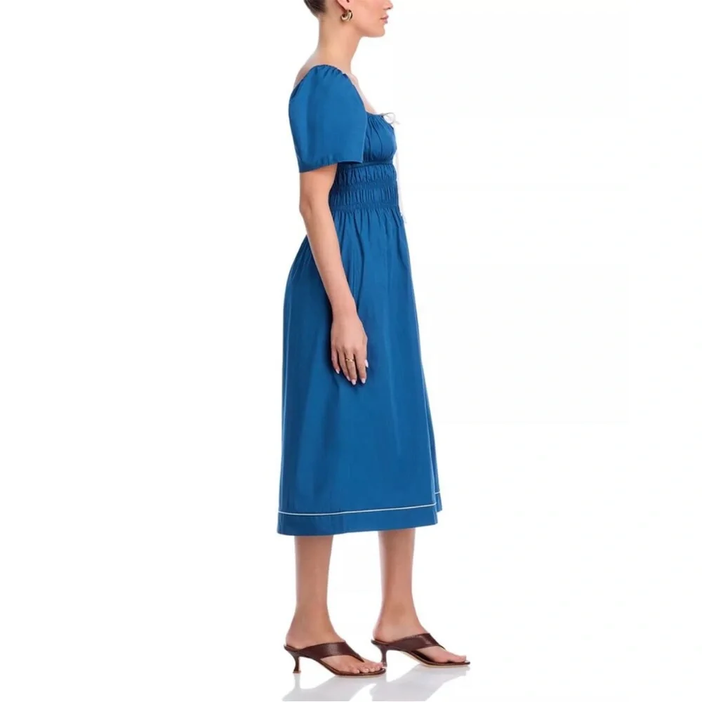 Ciao Lucia Blue Midi Dress with Puff Sleeves